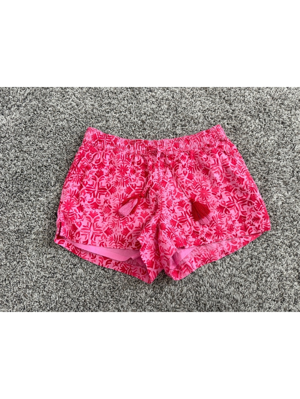 Vineyard Vines 100% Linen Pink/Red Floral Pull On Drawstring Shorts Size S